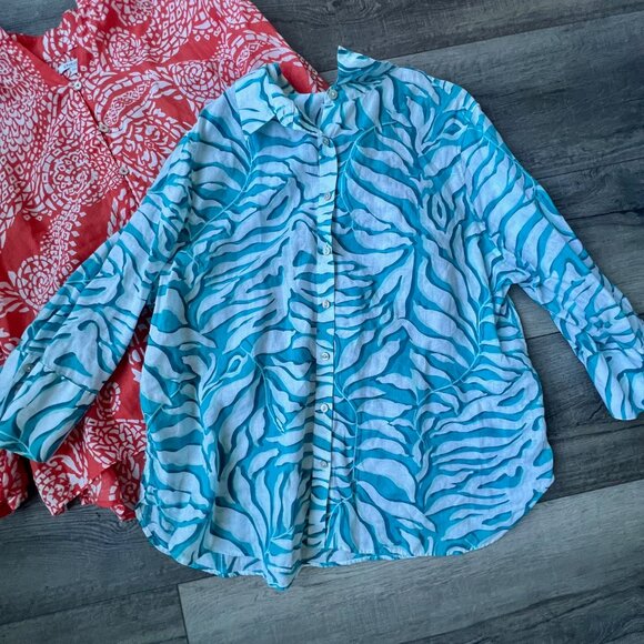 Chico's (2) Linen Lightweight 3/4 Sleeve Button Up Shirt Blouse Workwear Casual - Picture 3 of 11